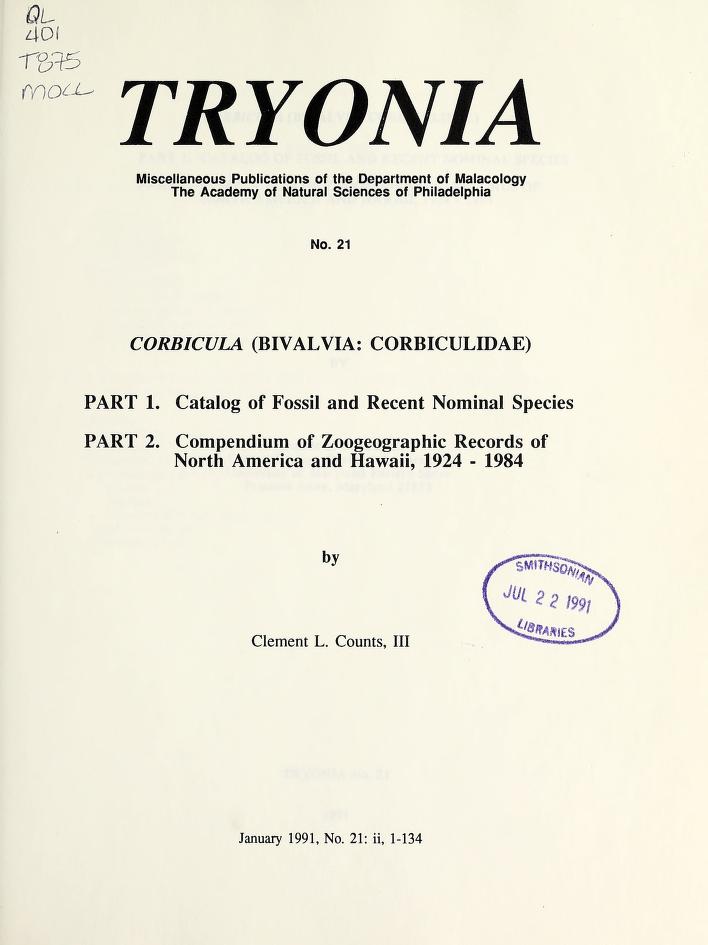 Media of type text, Counts 1991. Description:Tryonia, vol. 21